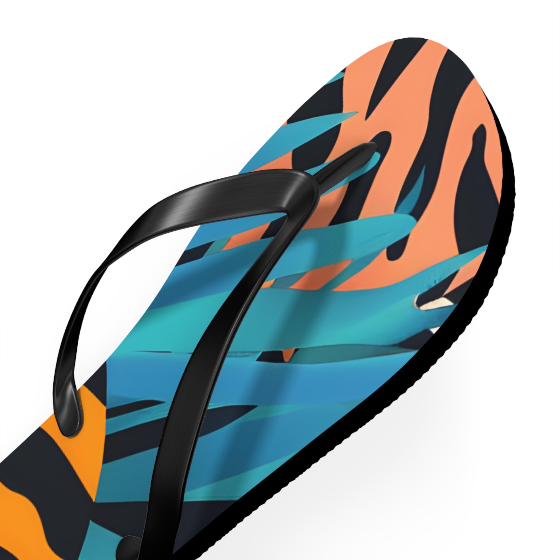 Palm Leaves x Zebra Stripes x  Tiger Stripes Orange and Blue Flip Flops, Artsulli - Art is Long, Life is Short, Shoes, , , , , , , 