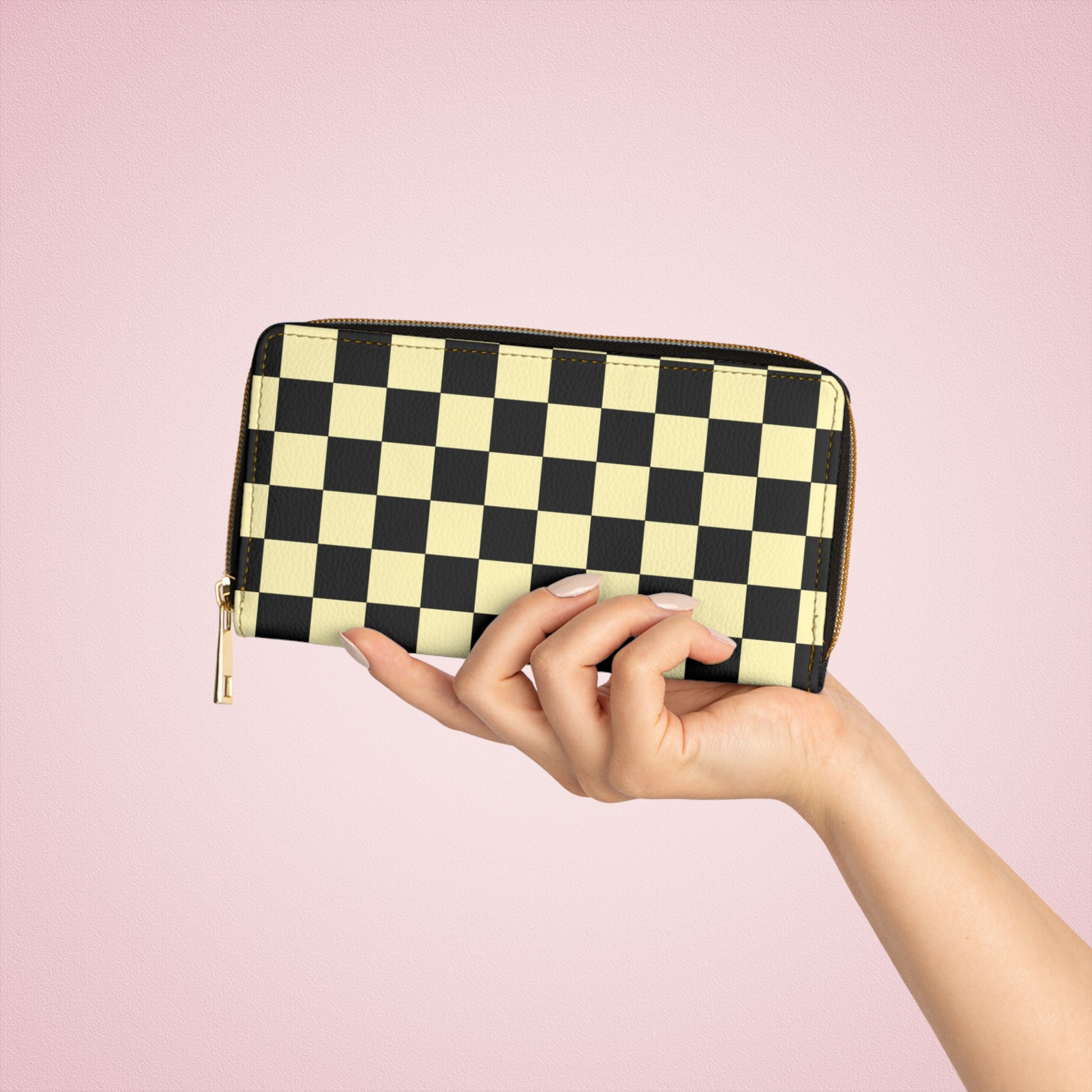 Checkerboard Black and Yellow Zipper Wallet, Artsulli - Art is Long, Life is Short, Accessories, , , , , , , 