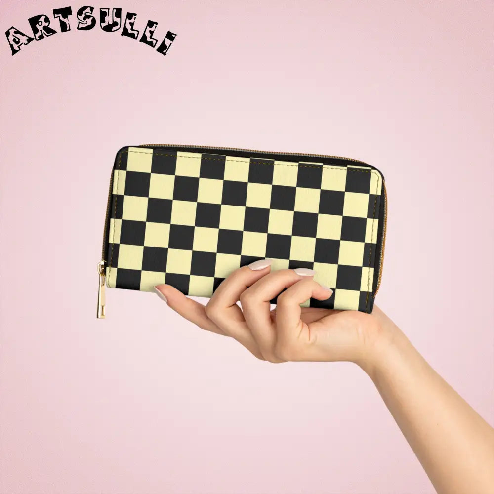 JAKKOUTTHEBXX Checkerboard Black and Yellow Zipper Wallet
