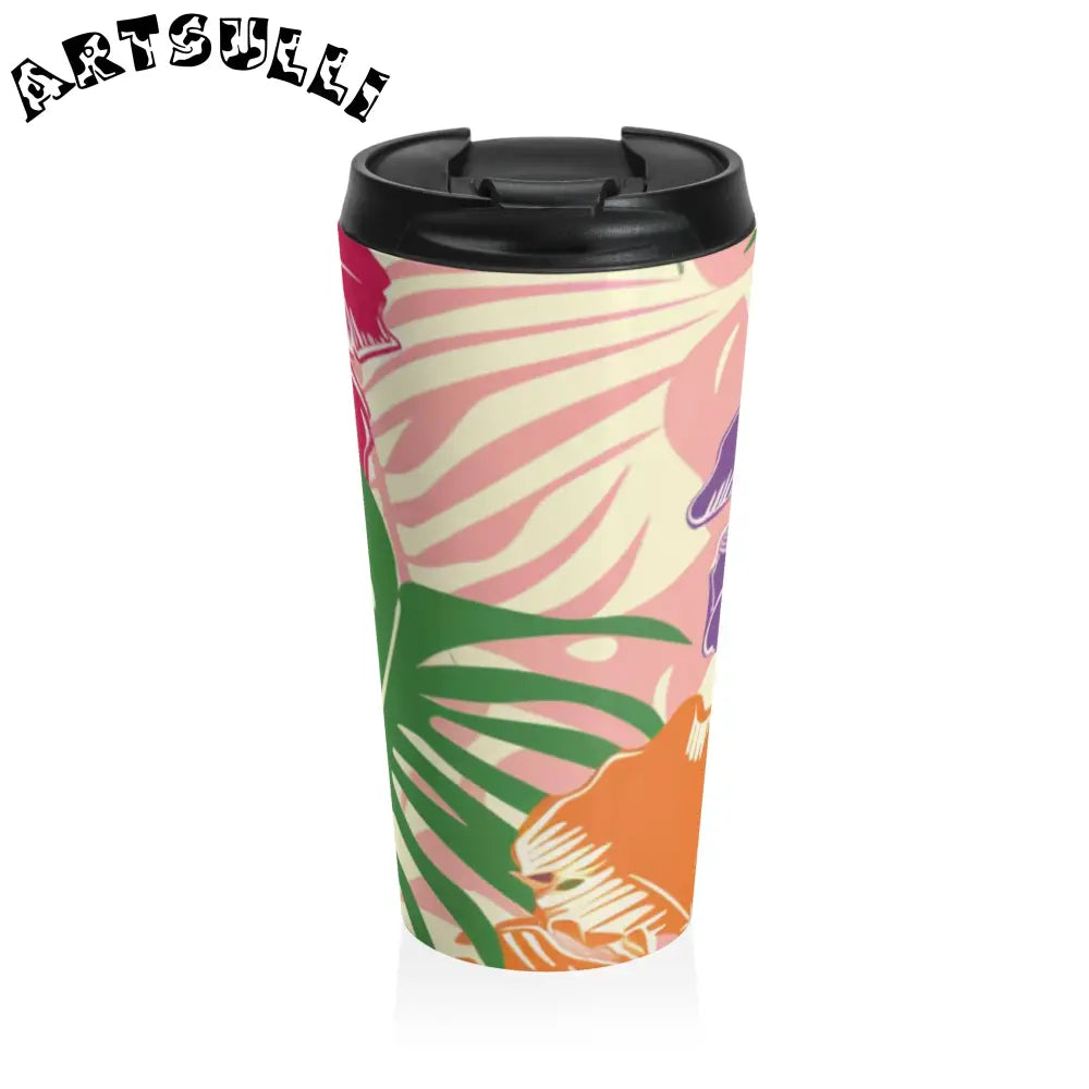 Blooming Tropical Flowers Stainless Steel Travel Mug, Artsulli - Art is Long, Life is Short, Mug, Size, 15oz, , , , , 25019634815905567707