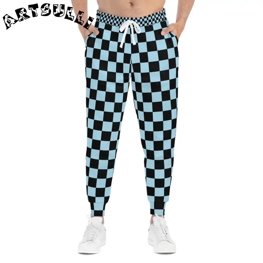 JAKKOUTTHEBXX Checkerboard Black and Blue Athletic Joggers (AOP)