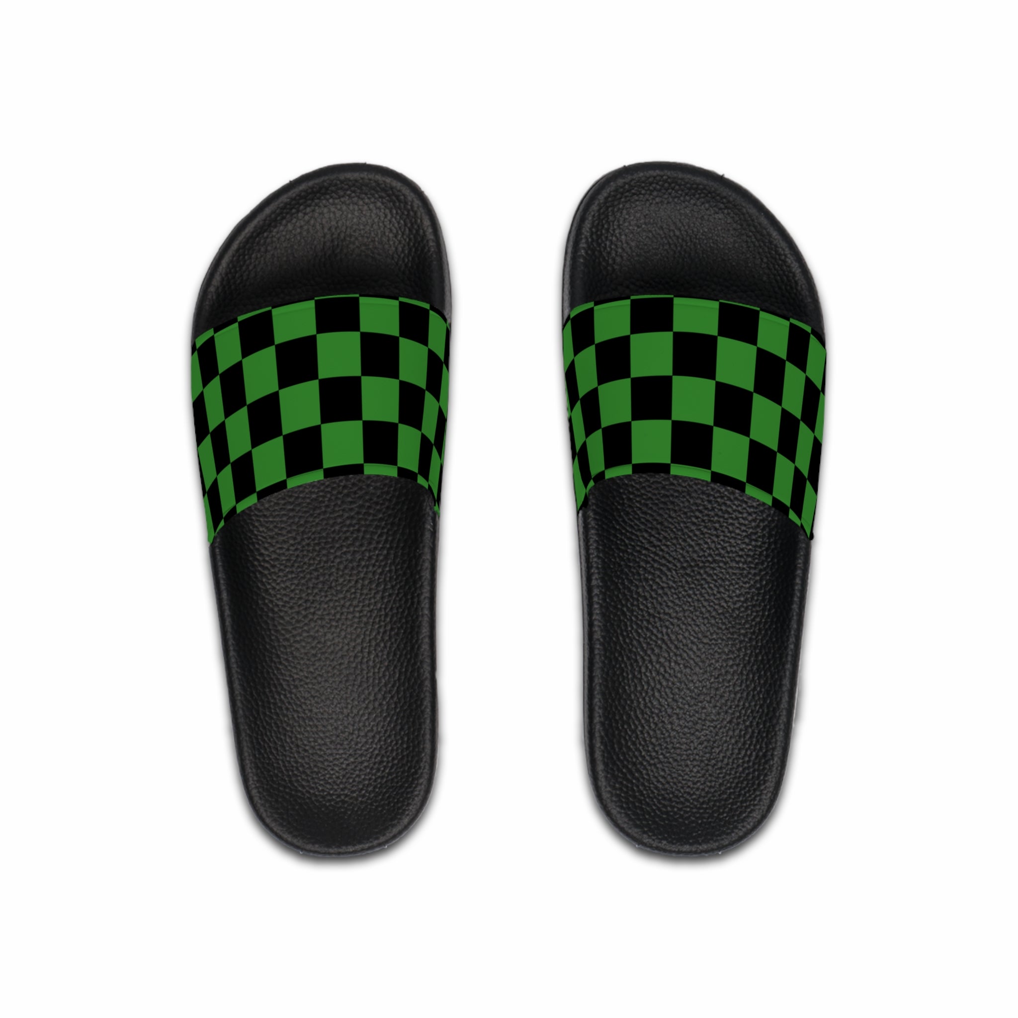 Checkerboard Green and Black Men's Slide Sandals, Artsulli - Art is Long, Life is Short, Shoes, Color, Black sole, Size, US 6, , , 14829109577196328851