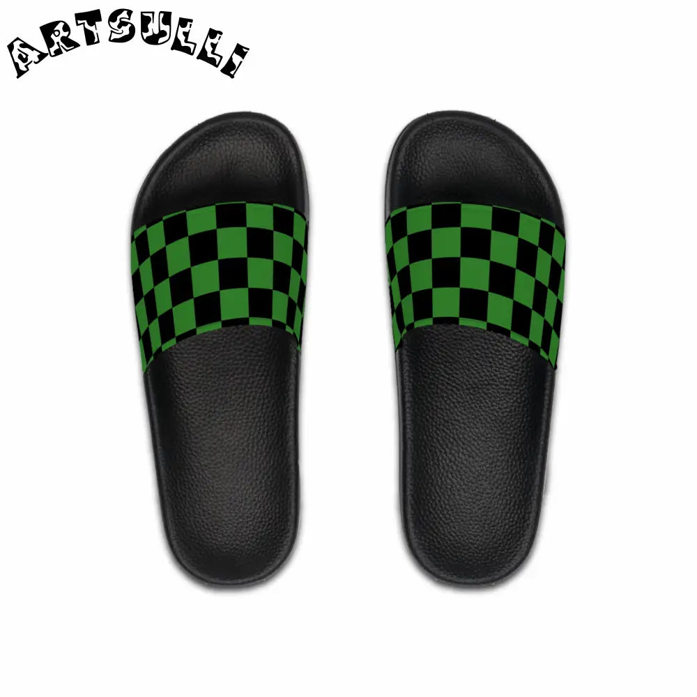JAKKOUTTHEBXX Checkerboard Green and Black Men’s Slide Sandals