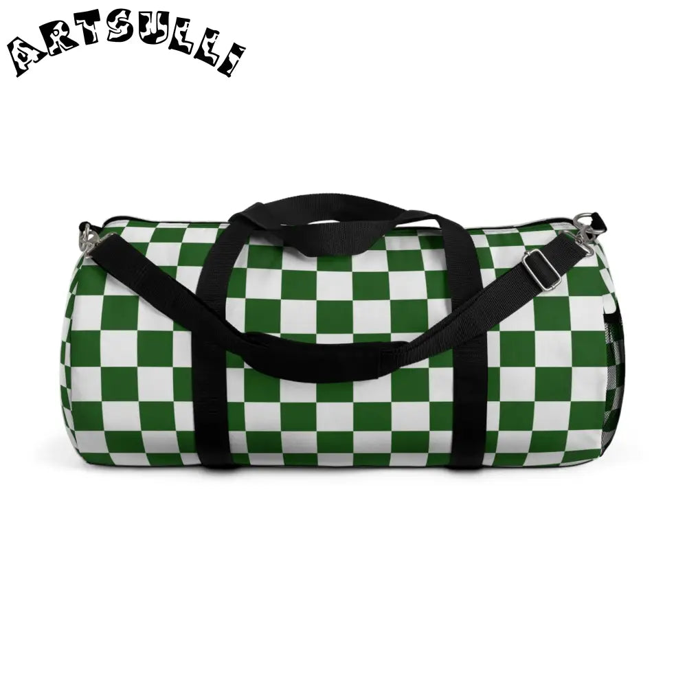 JAKKOUTTHEBXX Checkerboard II White and Dark Green Duffel Bag