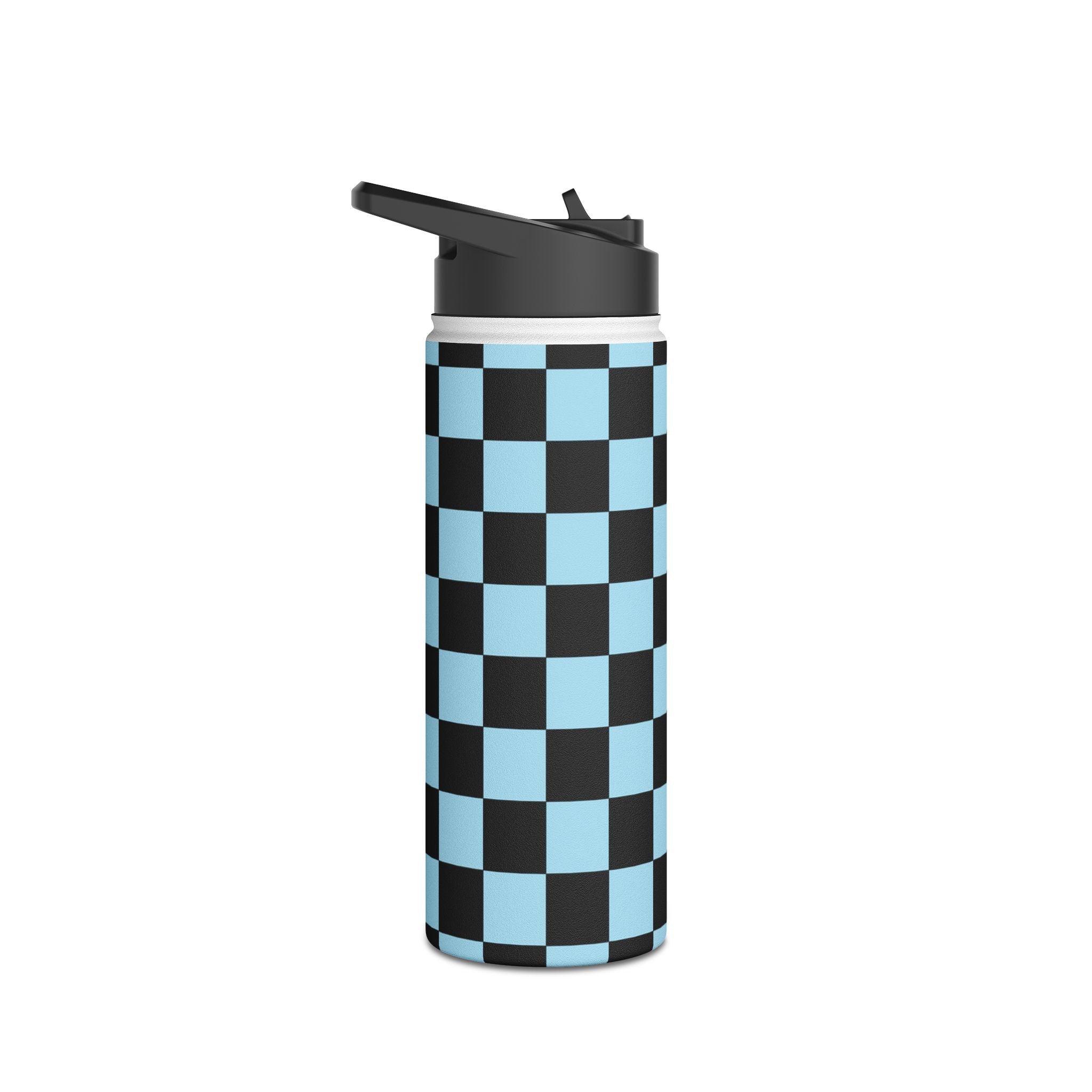 Checkerboard Black and Blue Stainless Steel Water Bottle, Standard Lid, Artsulli - Art is Long, Life is Short, Mug, , , , , , , 