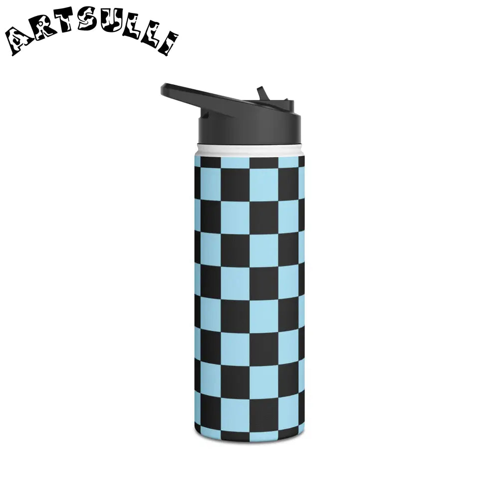 JAKKOUTTHEBXX Checkerboard Black and Blue Stainless Steel Water