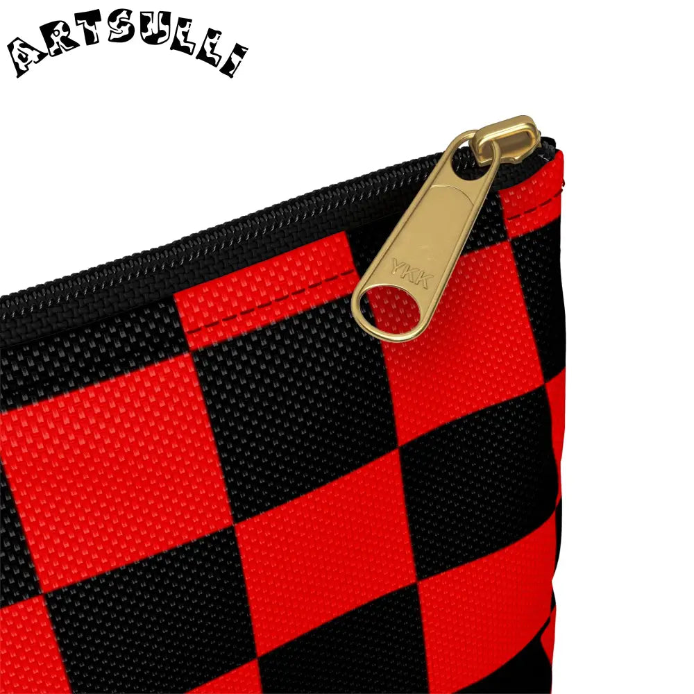 JAKKOUTTHEBXX Checkerboard Red and Black Accessory Pouch