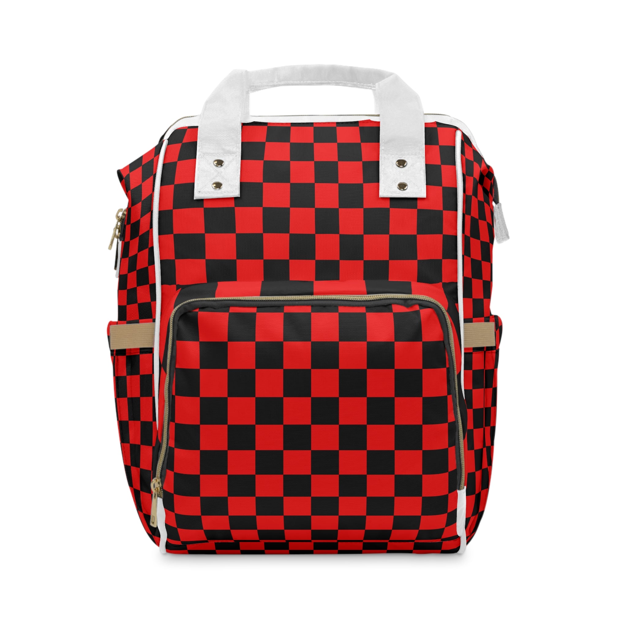 Checkerboard Red and Black Multifunctional Diaper Backpack, Artsulli - Art is Long, Life is Short, Bags, Size, 15.0" × 10.8" × 6.7'', , , , , 12505707470594251334