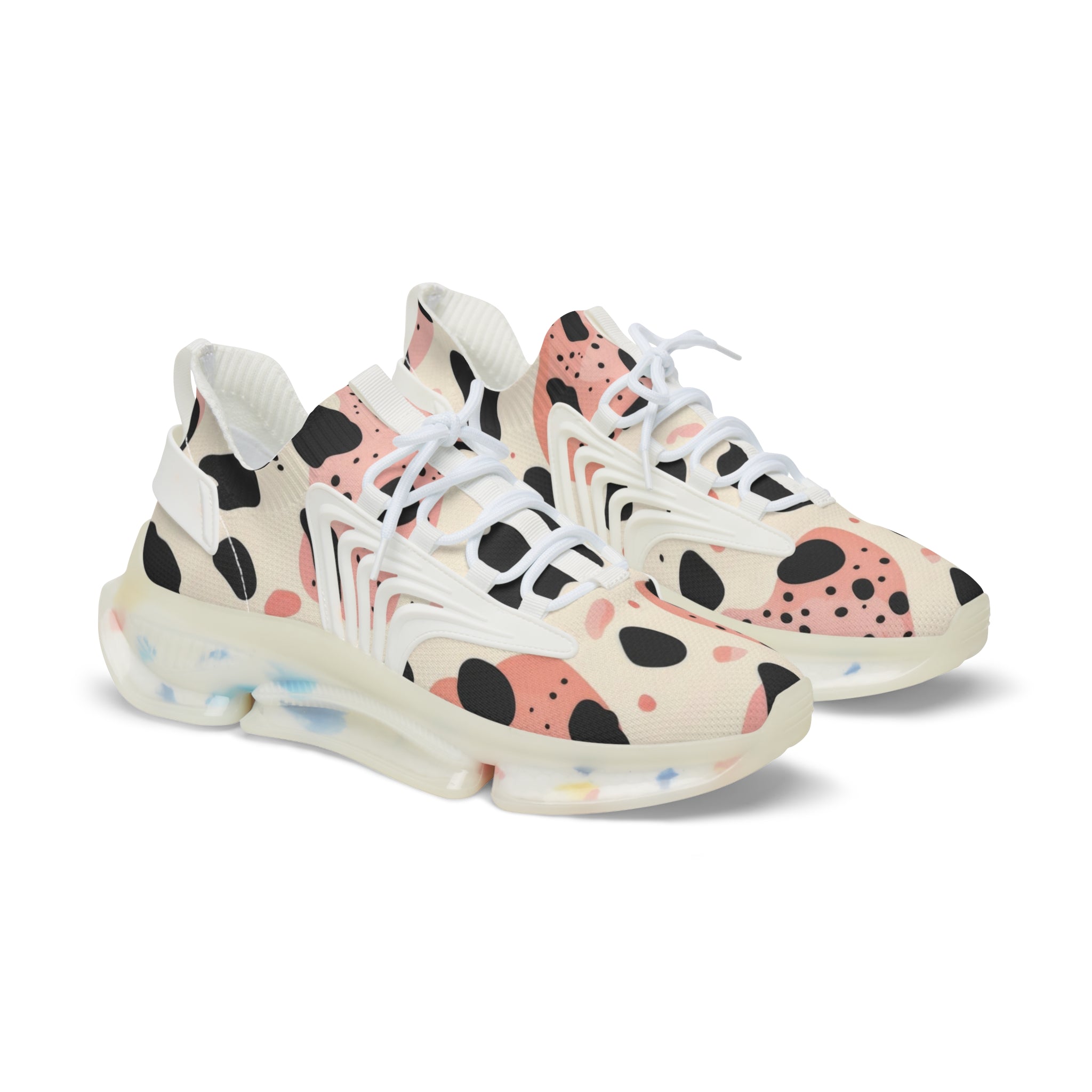 Organic Cow Print Cream and Pink Men's Mesh Sneakers, Artsulli - Art is Long, Life is Short, Shoes, Color, White sole, Size, US 5, , , 85437308011843