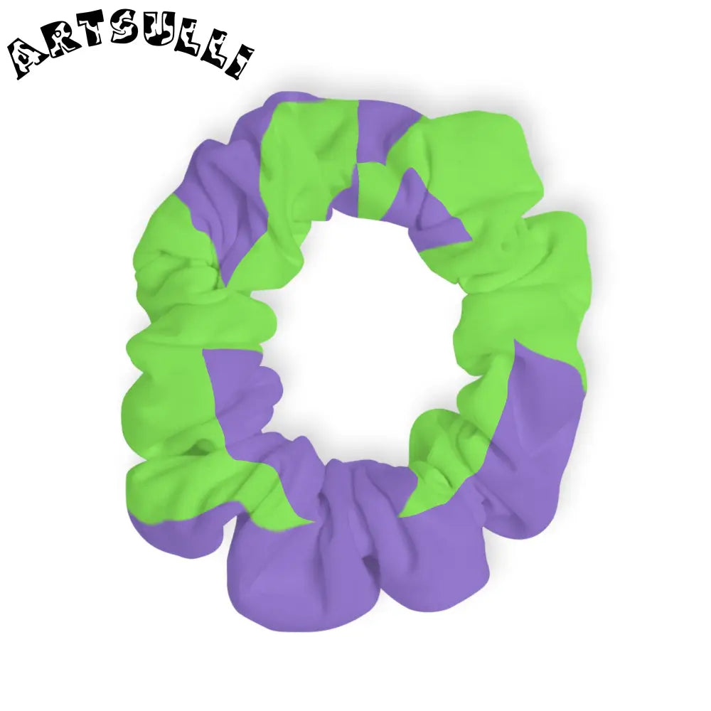 JAKKOUTTHEBXX Tyrannosaurus Print Green and Purple Scrunchie