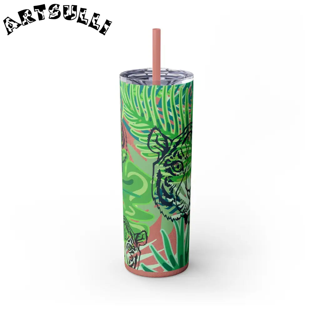 JAKKOUTTHEBXX Tropical Jungle Tigers Green Skinny Tumbler with Straw