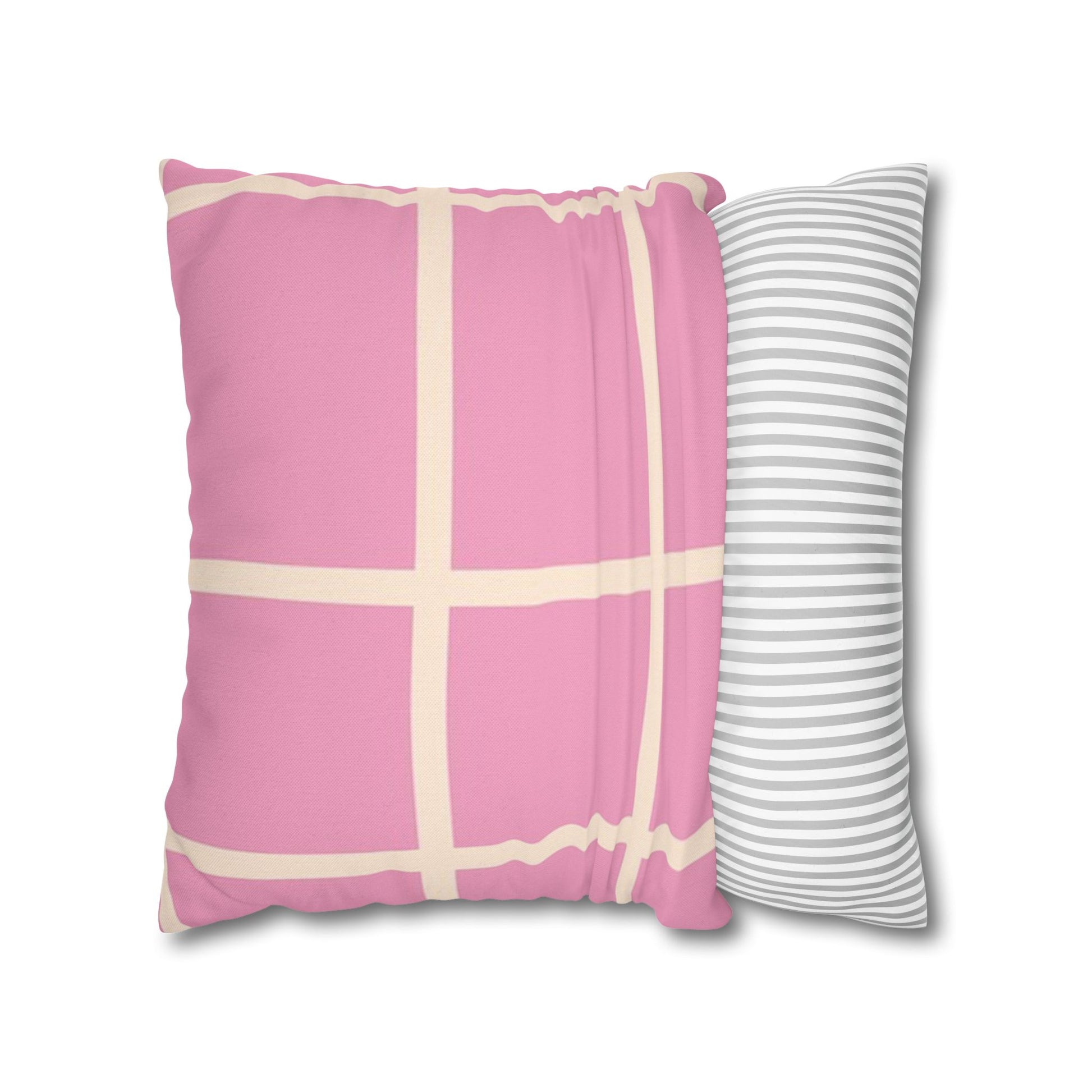 Pink Grid Cloth Sim Spun Polyester Square Pillowcase, Artsulli - Art is Long, Life is Short, Home Decor, , , , , , , 