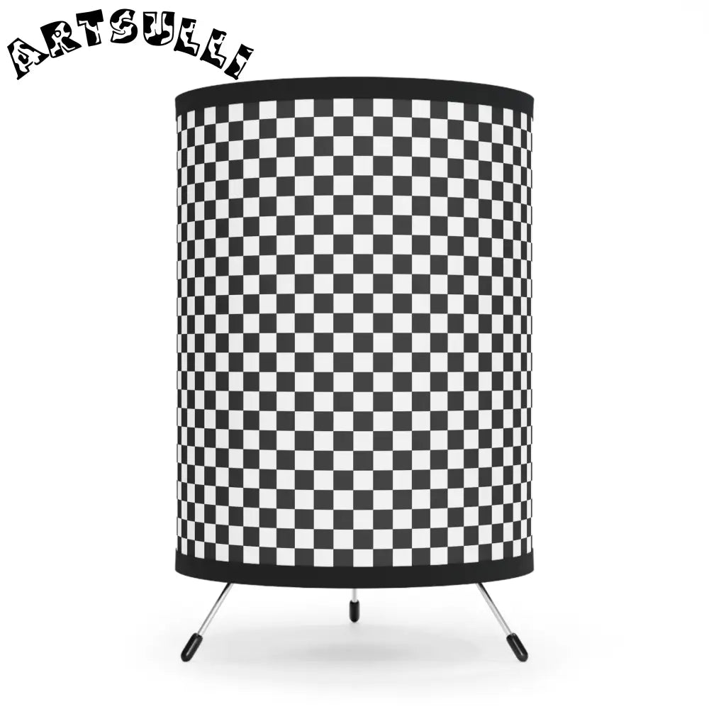 JAKKOUTTHEBXX Checkerboard White and Black Tripod Lamp with High-Res
