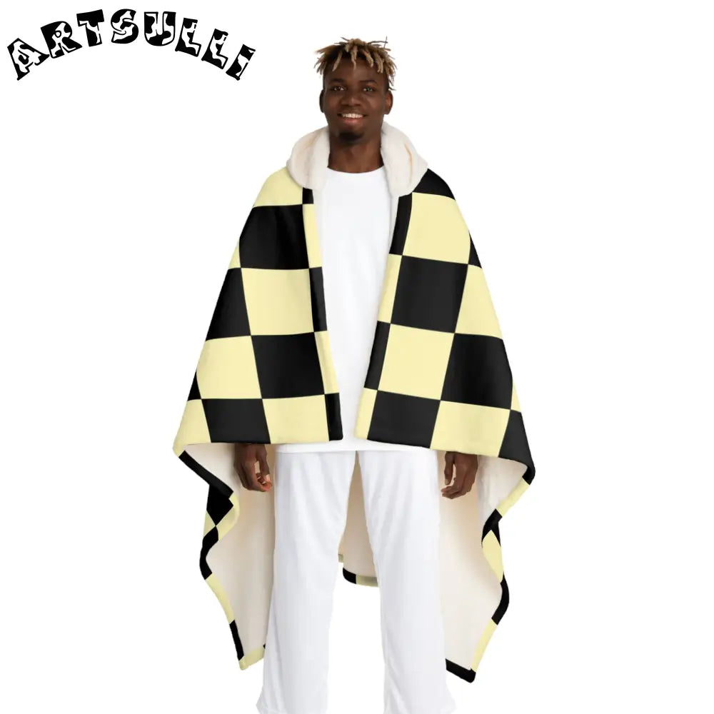 JAKKOUTTHEBXX Checkerboard Black and Yellow Hooded Sherpa Fleece