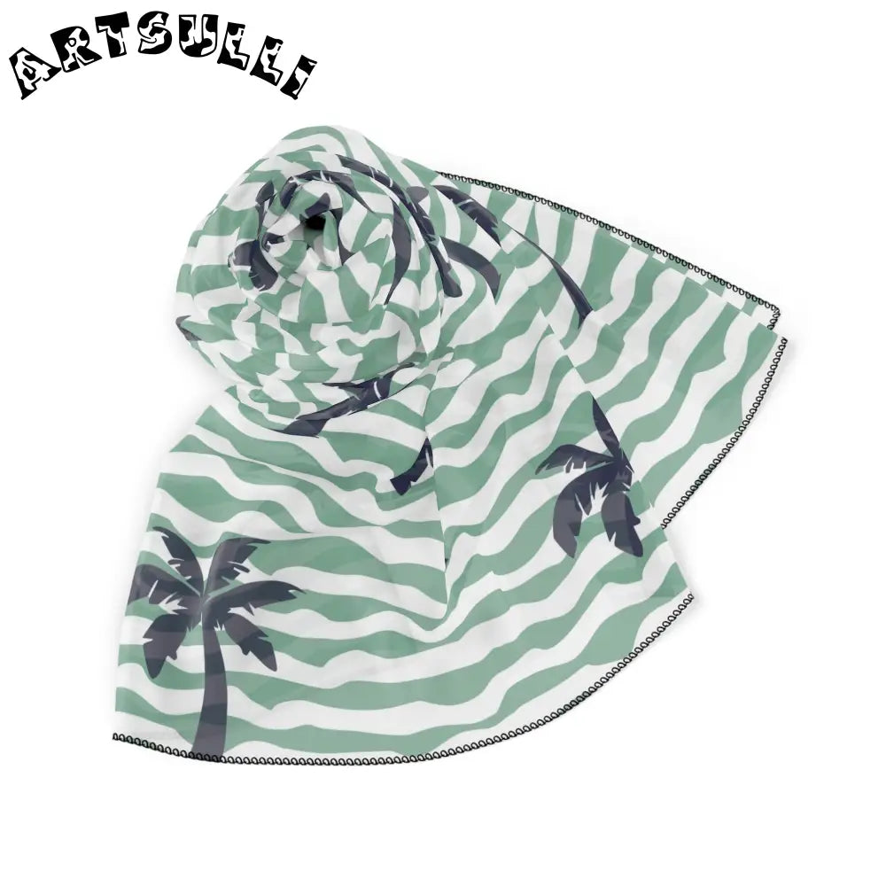 JAKKOUTTHEBXX Wavy Stripes and Palm Trees Poly Scarf JAKKOUTTHEBXX