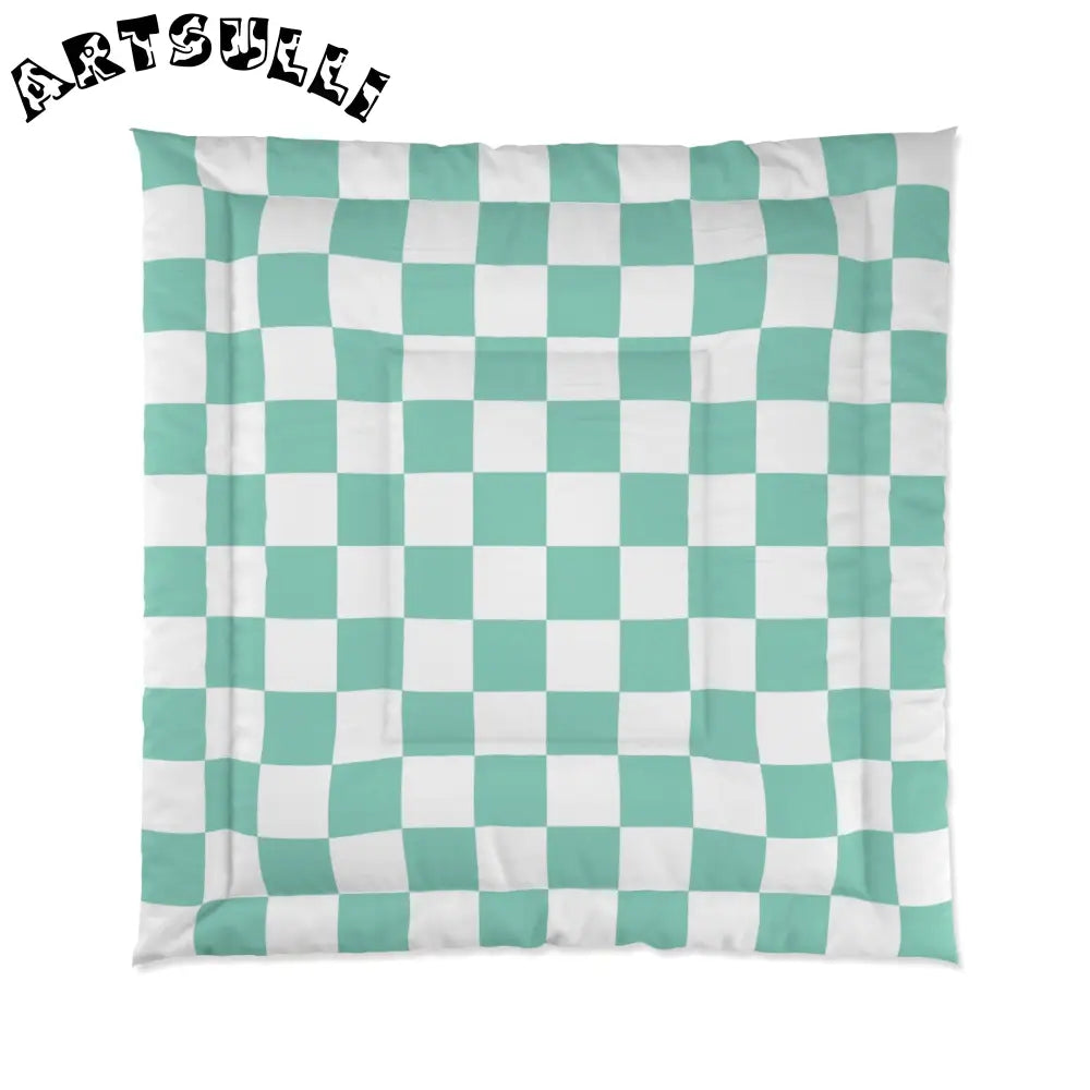 JAKKOUTTHEBXX Checkerboard Light Green Comforter JAKKOUTTHEBXX
