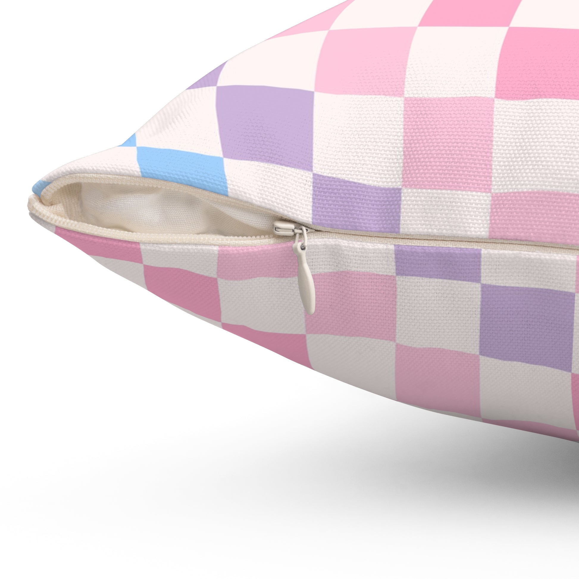Checkerboard Pink and Blue Spun Polyester Square Pillow, Artsulli - Art is Long, Life is Short, Home Decor, , , , , , , 