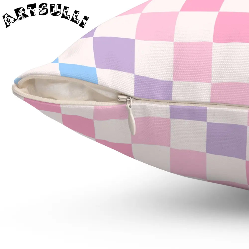 JAKKOUTTHEBXX Checkerboard Pink and Blue Spun Polyester Square