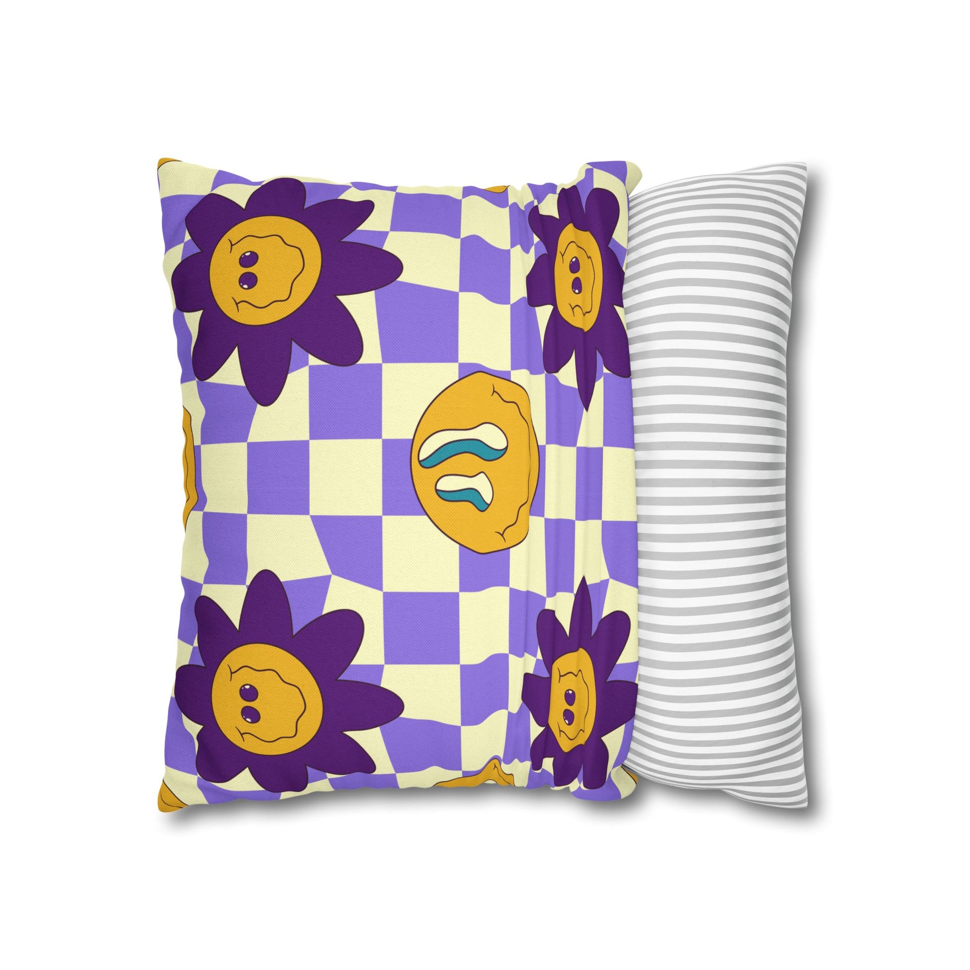 Trippy Flower Power Motifs Spun Polyester Square Pillowcase, Artsulli - Art is Long, Life is Short, Home Decor, , , , , , , 