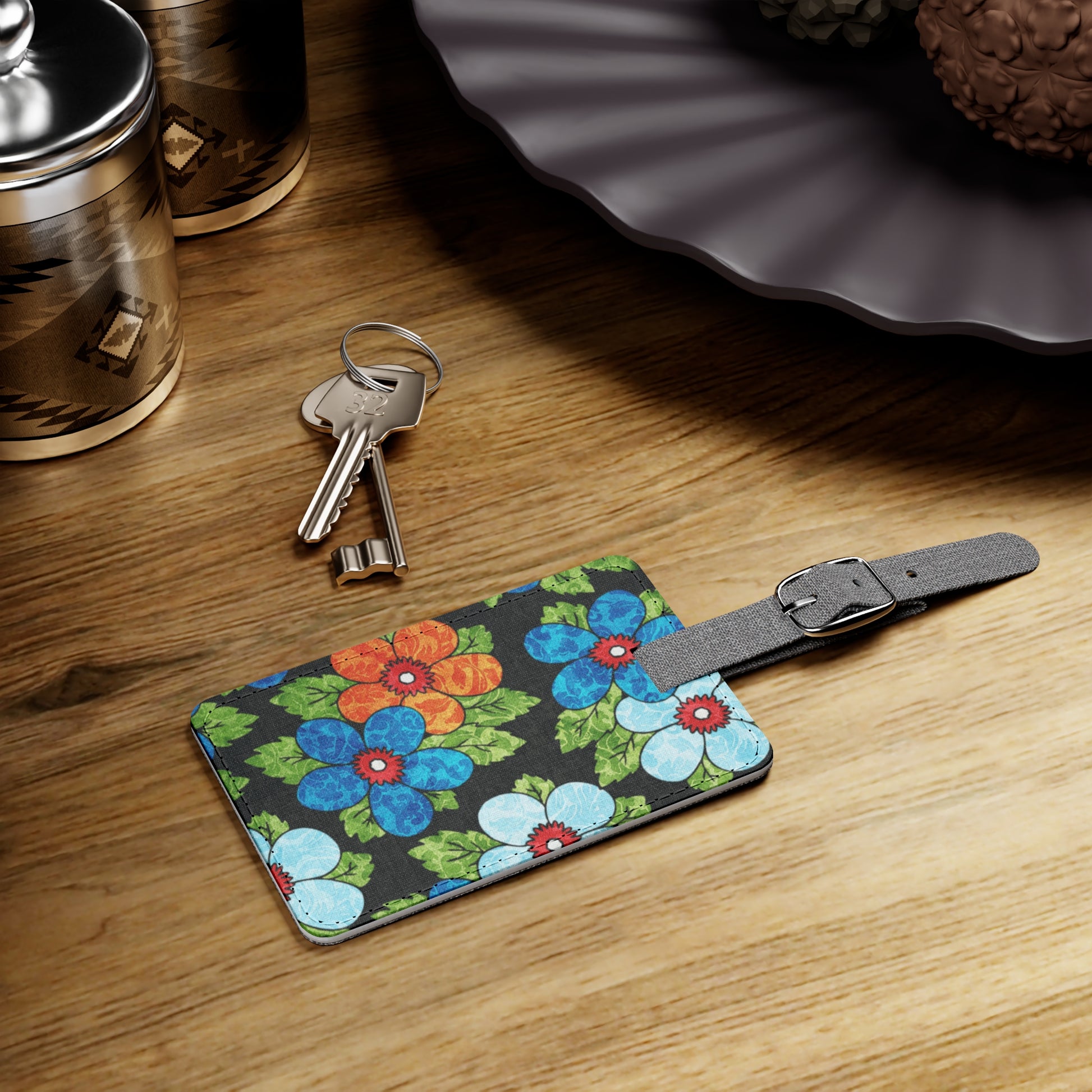 Groovy Black Floral Kl Saffiano Polyester Luggage Tag, Rectangle, Artsulli - Art is Long, Life is Short, Accessories, , , , , , , 