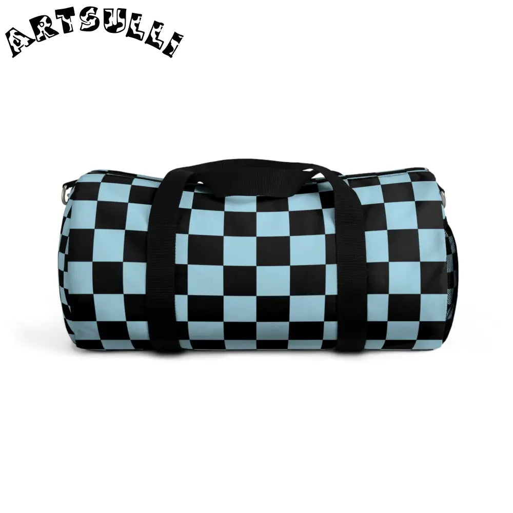 JAKKOUTTHEBXX Checkerboard Black and Blue Duffel Bag JAKKOUTTHEBXX