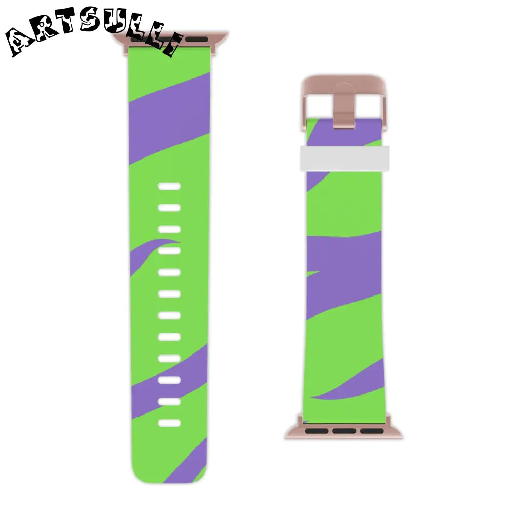 JAKKOUTTHEBXX Tyrannosaurus Print Green and Purple Watch Band