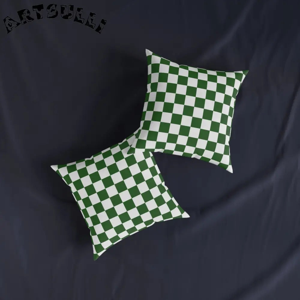 JAKKOUTTHEBXX Checkerboard White and Dark Green Square Pillow