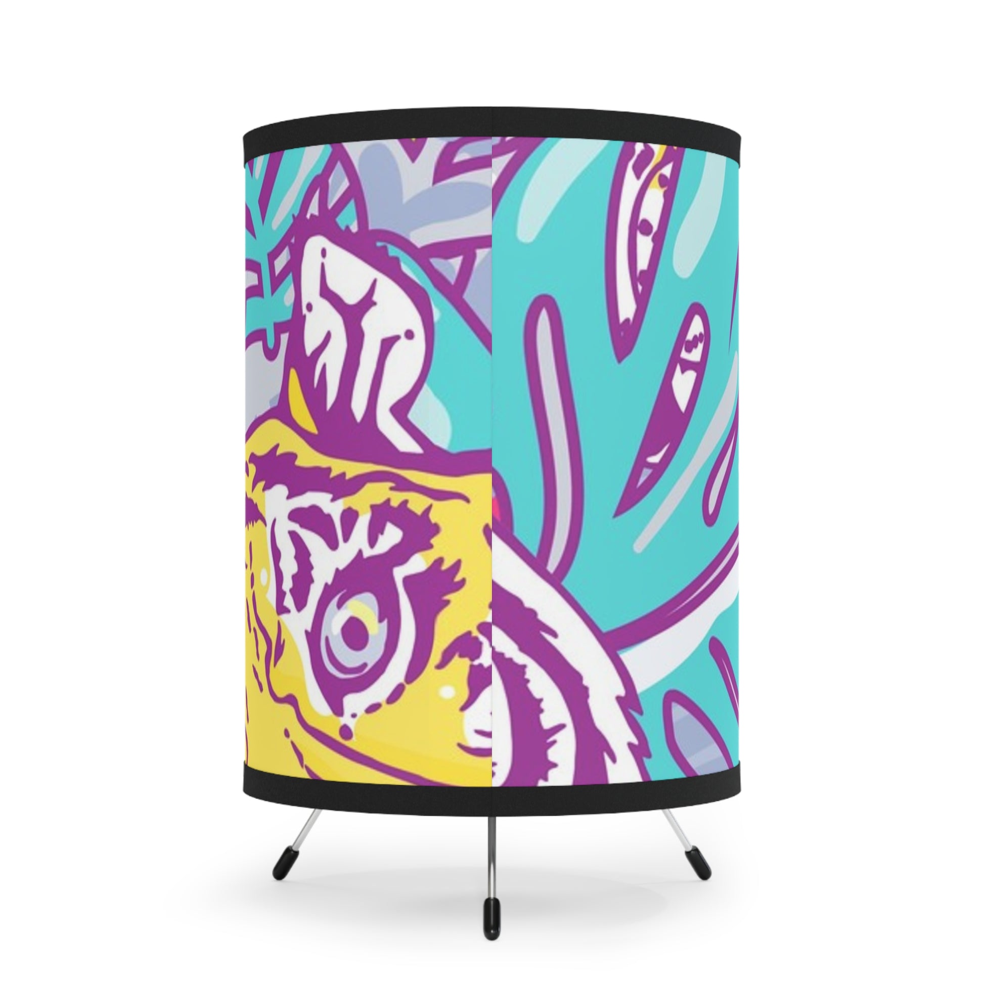 Tropical Floral Tigers Torquise and Purple Tripod Lamp with High-Res Printed Shade, US\CA plug, Artsulli - Art is Long, Life is Short, Home Decor, , , , , , , 
