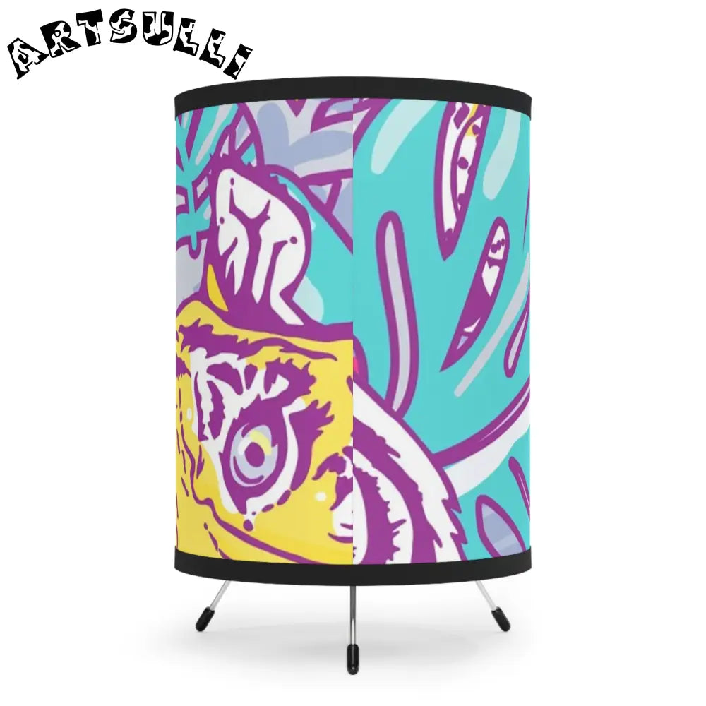 JAKKOUTTHEBXX Tropical Floral Tigers Torquise and Purple Tripod Lamp