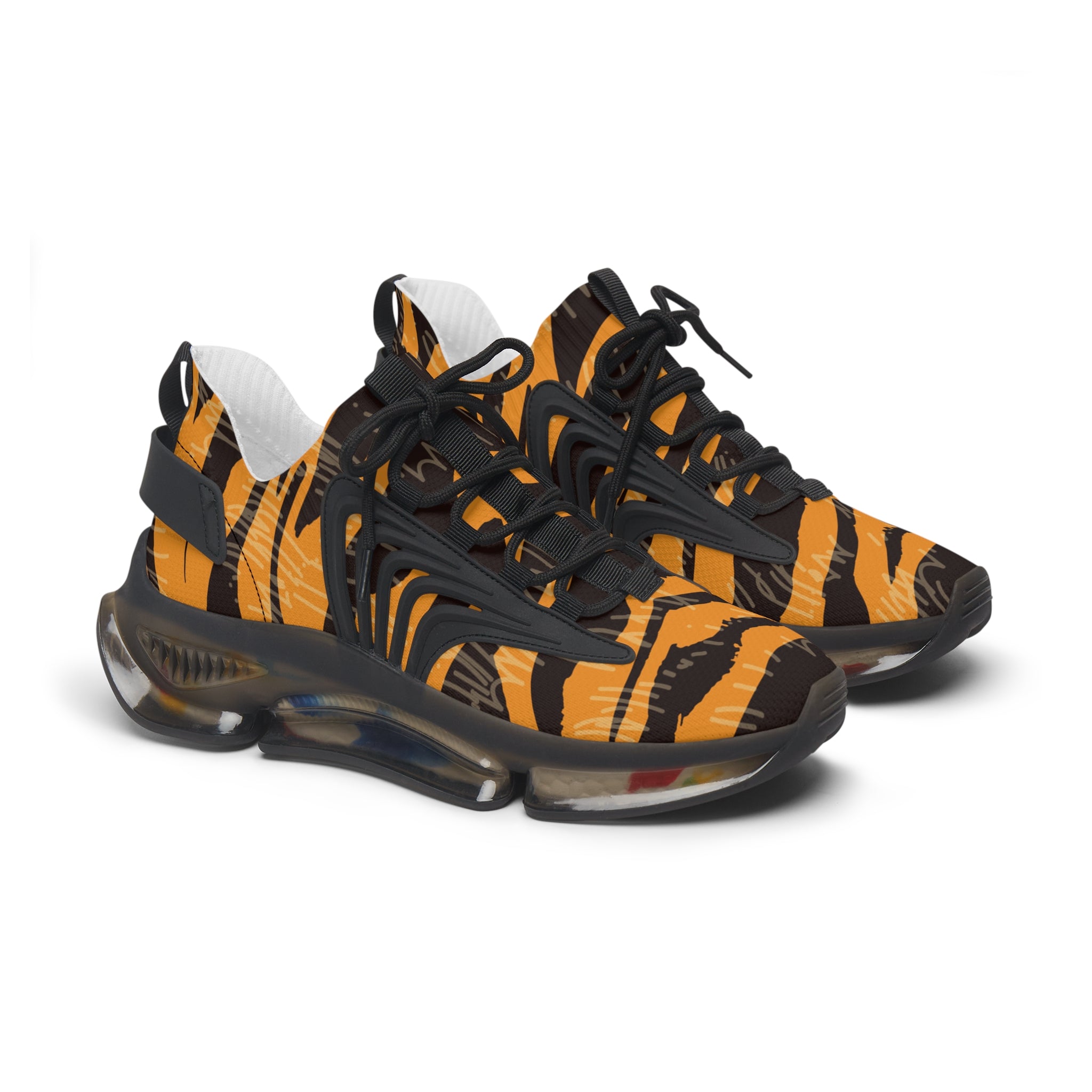 Tiger Scratches Orange and Black Women's Mesh Sneakers, Artsulli - Art is Long, Life is Short, Shoes, Color, Black sole, Size, US 5.5, , , 13368237027191