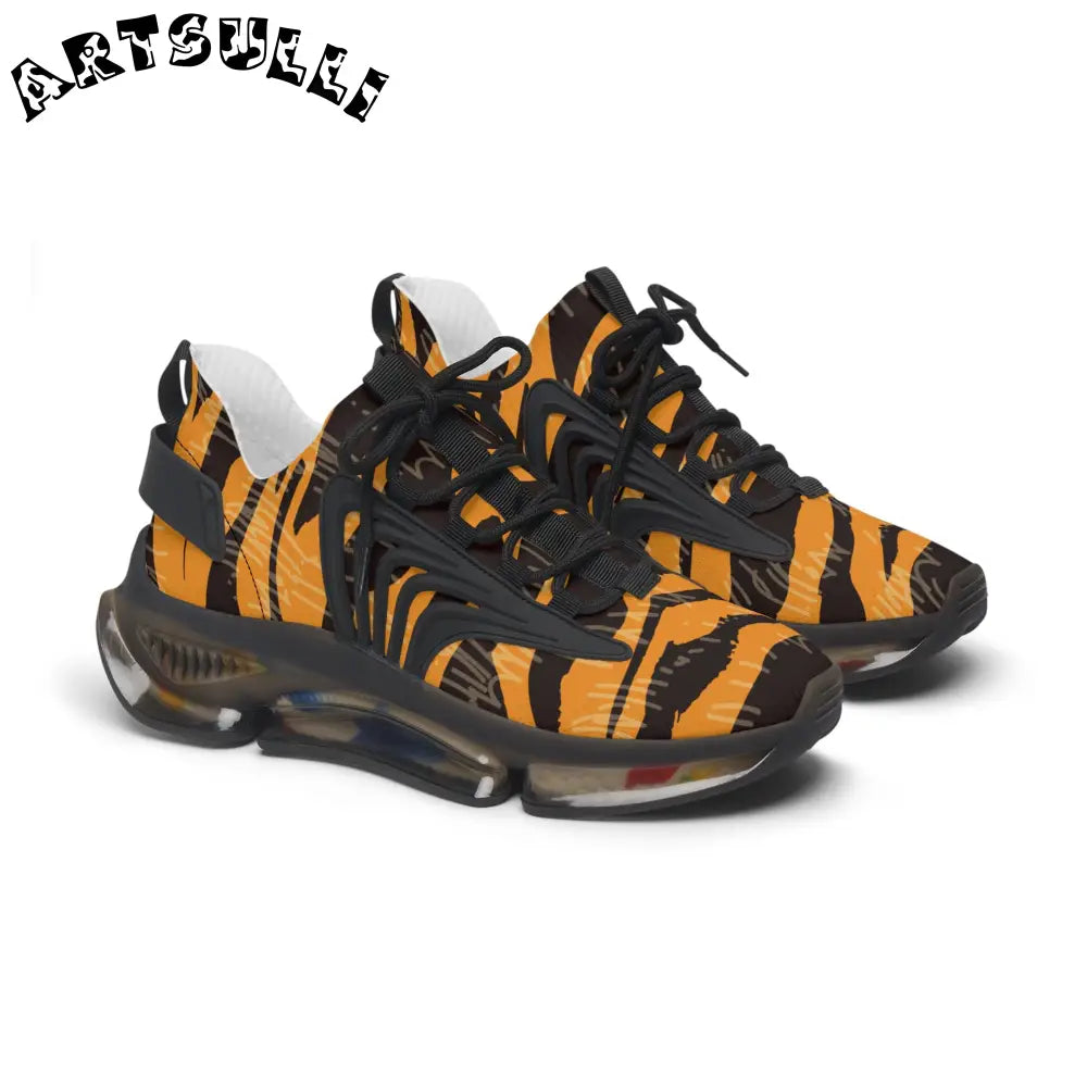 JAKKOUTTHEBXX Tiger Scratches Orange and Black Women’s Mesh Sneakers