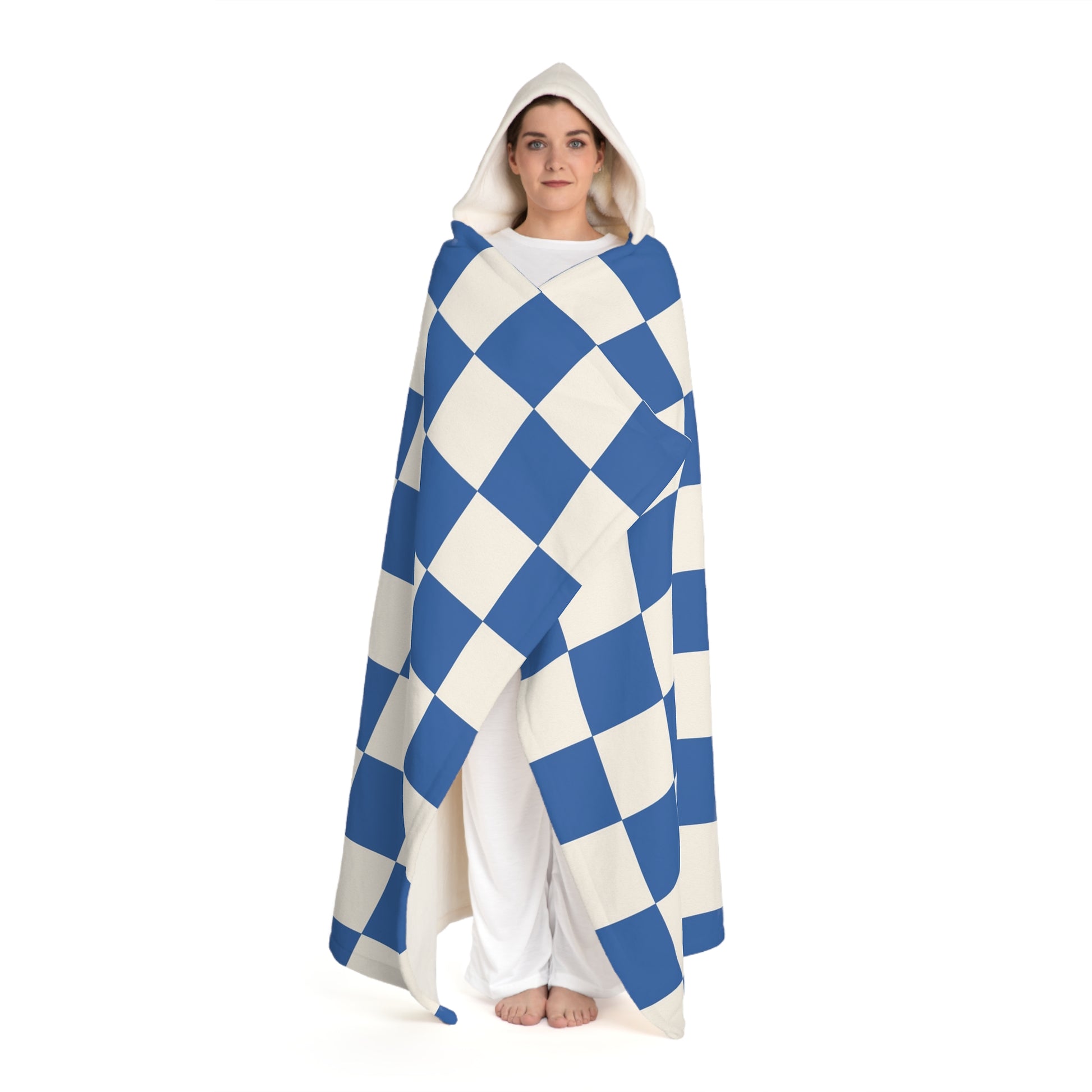 Checkerboard Blue Hooded Sherpa Fleece Blanket, Artsulli - Art is Long, Life is Short, All Over Prints, , , , , , , 