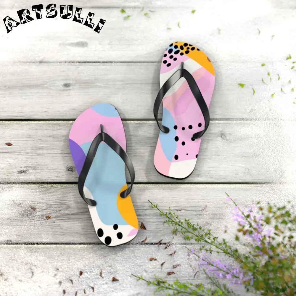 JAKKOUTTHEBXX Colorful Abstract Dots and Shapes Flip Flops