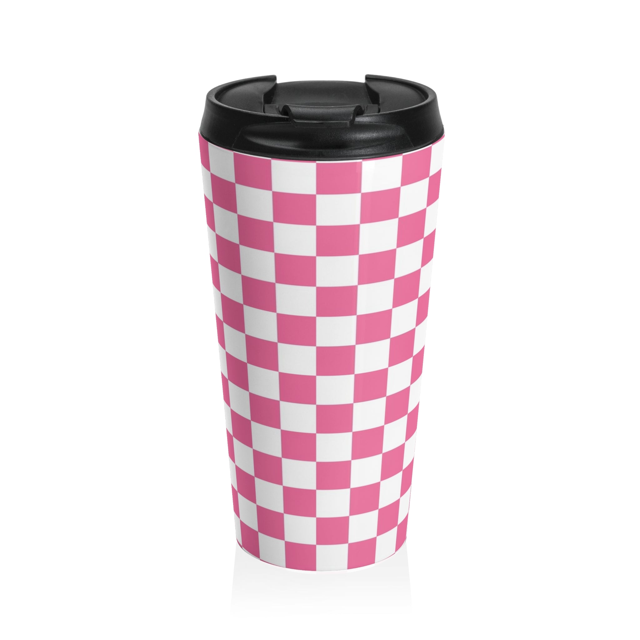 Yuyushiki Pink Check Stainless Steel Travel Mug, Artsulli - Art is Long, Life is Short, Mug, Size, 15oz, , , , , 22333080731637016374