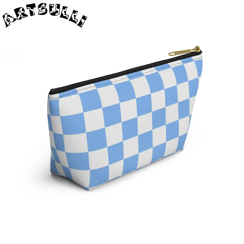 JAKKOUTTHEBXX Checkerboard White and Light Blue Accessory Pouch w