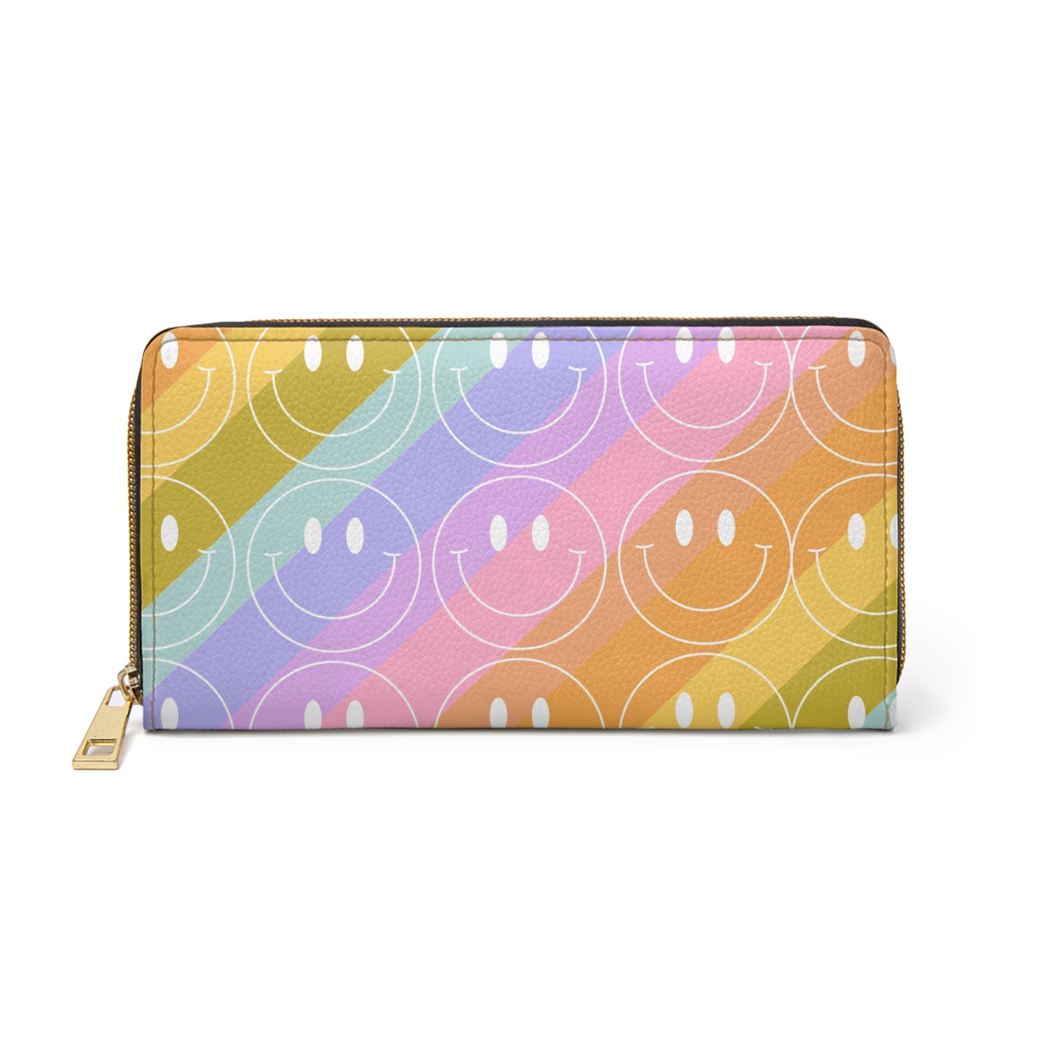 Smiley Face x Rainbow Stripes Multi-Color Zipper Wallet, Artsulli - Art is Long, Life is Short, Accessories, Size, One size, Color, White, , , 18027923019219