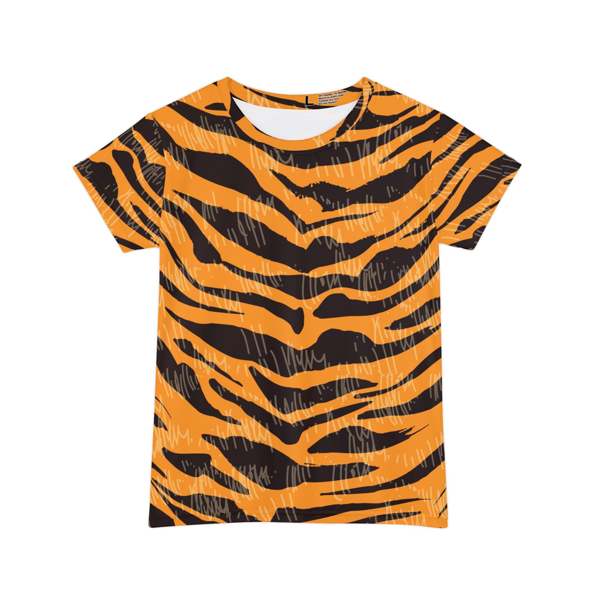 Tiger Scratches Orange & Black Women's Short Sleeve Shirt (AOP), Artsulli - Art is Long, Life is Short, All Over Prints, Size, XS, , , , , 13215820897258