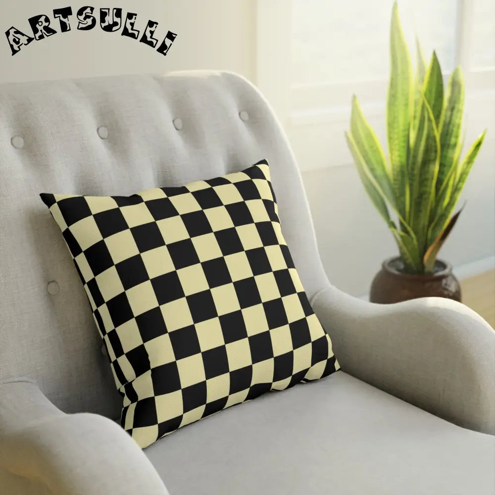 JAKKOUTTHEBXX Checkerboard Black and Yellow Cushion JAKKOUTTHEBXX