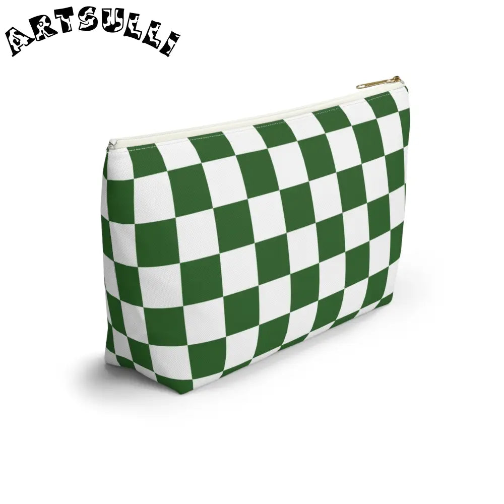 JAKKOUTTHEBXX Checkerboard White and Dark Green Accessory Pouch w