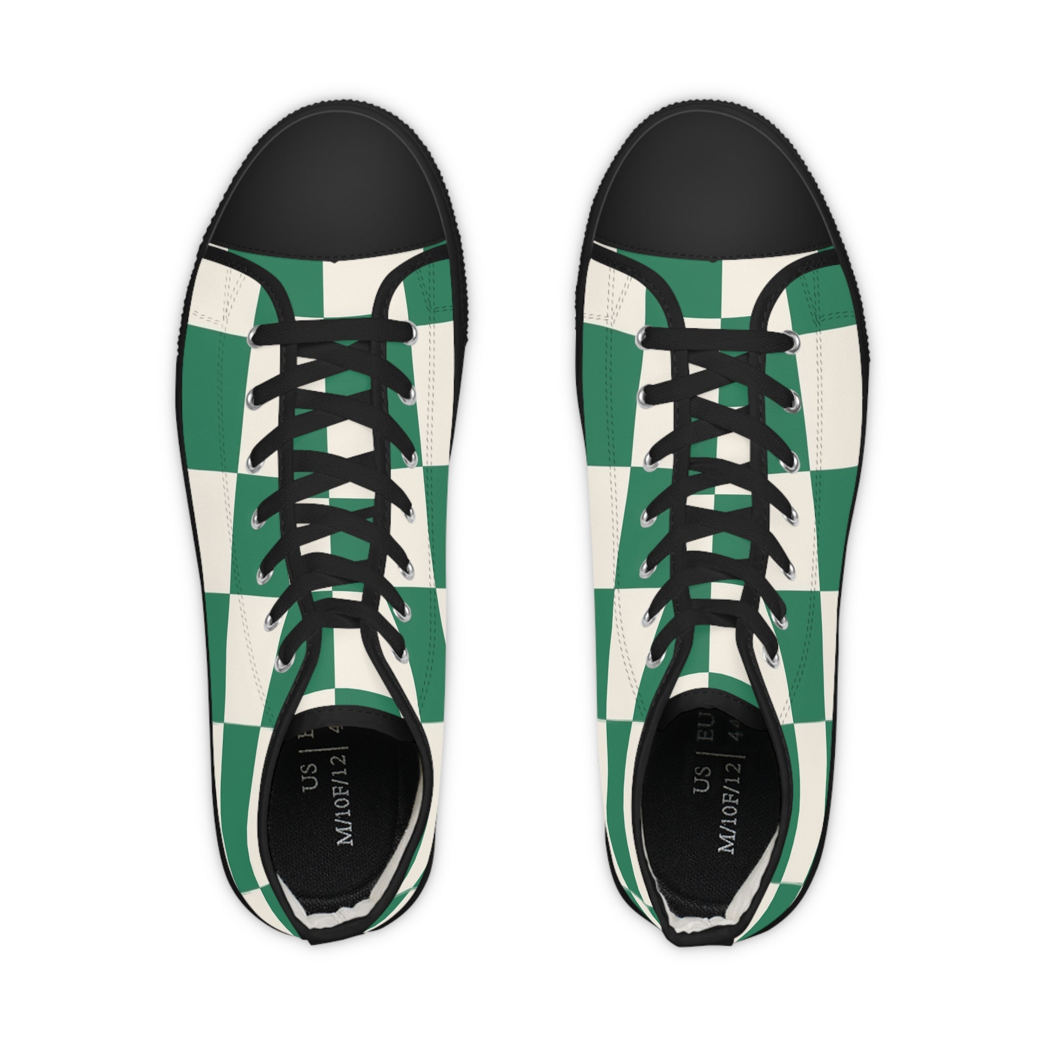 Checkerboard Dark Green Men's High Top Sneakers, Artsulli - Art is Long, Life is Short, Shoes, , , , , , , 