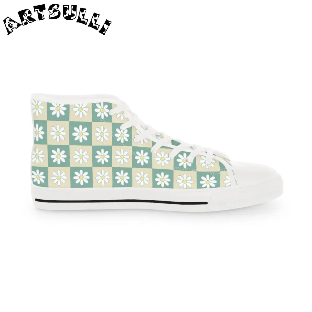 JAKKOUTTHEBXX Retro Daisy Checkerboard Green and Tan Men’s High Top