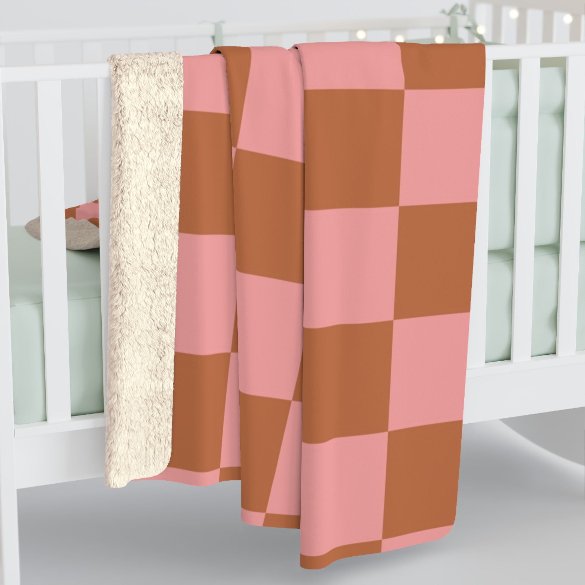 Chessboard Pink and Brown Sherpa Fleece Blanket, Artsulli - Art is Long, Life is Short, Home Decor, , , , , , , 