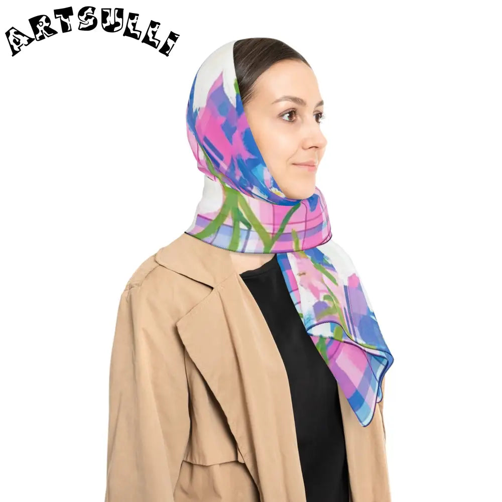 JAKKOUTTHEBXX Plaid Garden Pink and Purple Poly Scarf JAKKOUTTHEBXX