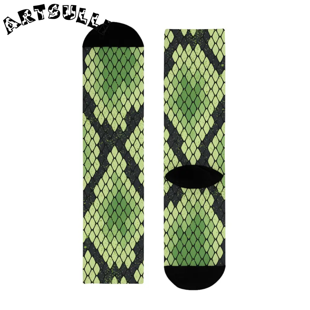 JAKKOUTTHEBXX Snake Skin Green and Black Sublimation Crew Socks (EU)