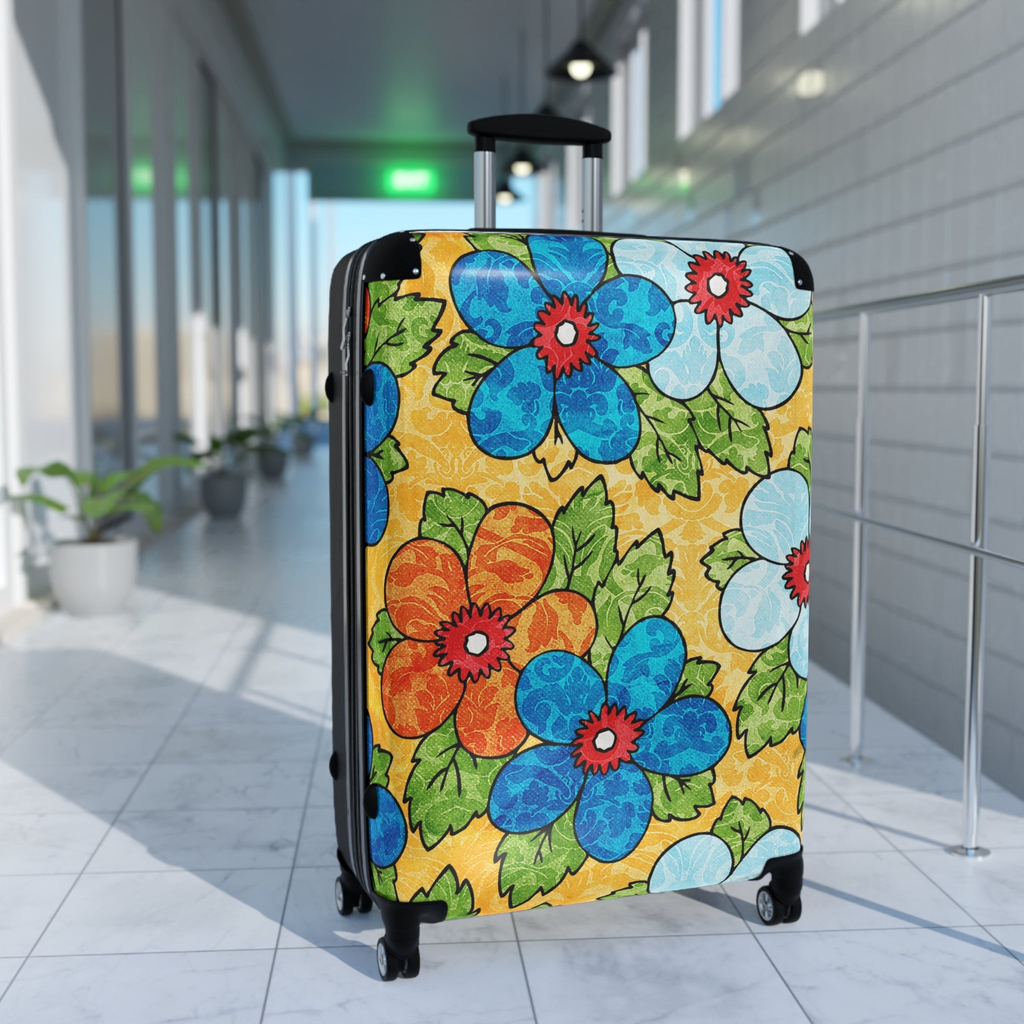 Groovy Yellow Floral Kl II Suitcase, Artsulli - Art is Long, Life is Short, Bags, , , , , , , 