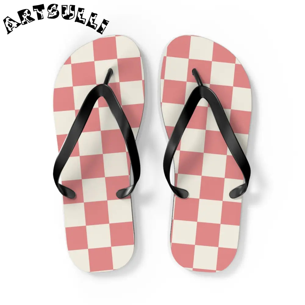 JAKKOUTTHEBXX Retro Checkered Grassland Sprites Flip Flops