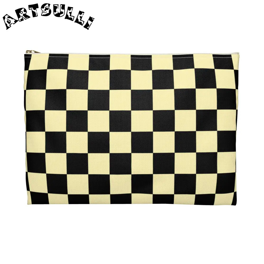 JAKKOUTTHEBXX Checkerboard Black and Yellow Accessory Pouch