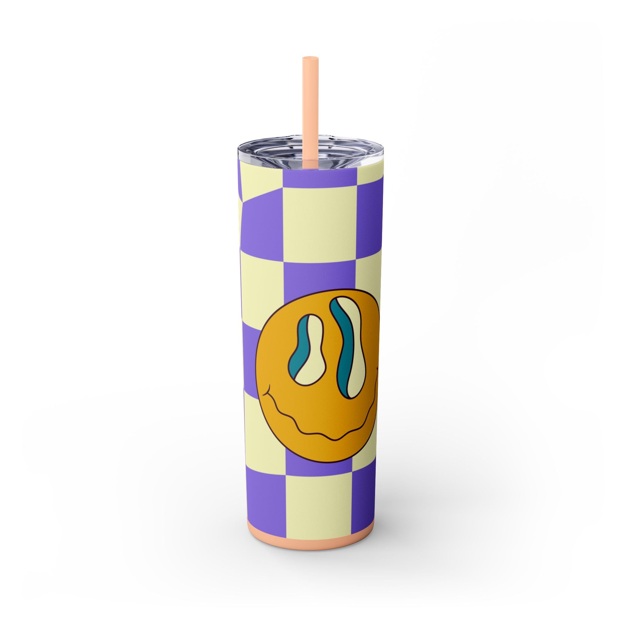Trippy Flower Power Motifs Rave Garden Grins Skinny Tumbler with Straw, 20oz, Artsulli - Art is Long, Life is Short, Mug, Finish, Matte, Color, Blush, Size, 20oz, 13752826917607