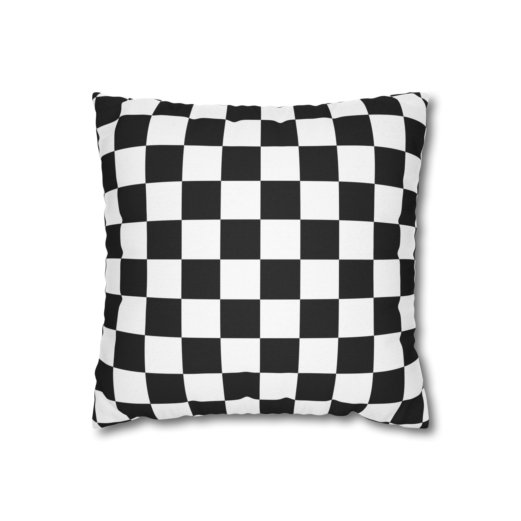 Checkerboard Black and White Spun Polyester Square Pillowcase, Artsulli - Art is Long, Life is Short, Home Decor, Size, 14" × 14", , , , , 24613218046279