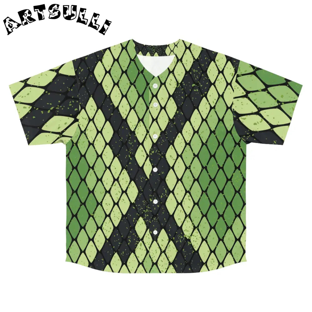 JAKKOUTTHEBXX Snake Skin Green and Black Men’s Baseball Jersey (AOP)